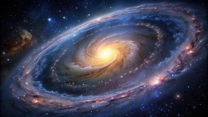 Obraz premium A mesmerizing spiral galaxy unfolds in the vast cosmic expanse, showcasing a breathtaking display of celestial wonders and vibrant nebulae, a cosmic ballet of light and stardust.