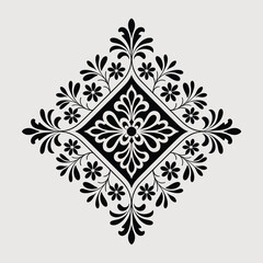 Elegant black and white floral damask design with diamond shape