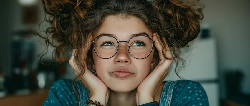 Adolescent hipster girl grabbing her head and pulling faces
