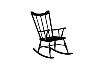 Classic Rocking Chair Isolated on White Background in Black Silhouette Style silhouette