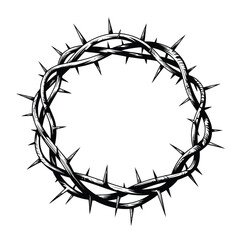 A detailed illustration of a crown of thorns on a white background