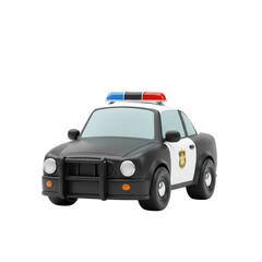 3D Cartoon Police Car Black and White Emergency Vehicle with Transparent Background