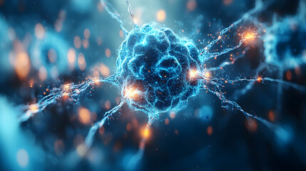 Realistic visualization of brain synapses firing as pulses of light between connected nodes, isolated on a pure Transparent background, representing thought process, neural network activity.