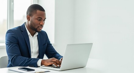 Business Professional Working on Laptop - Modern Office Scene copy space