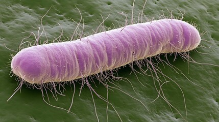 Close-up view of a rod-shaped bacterium.