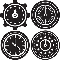 Black & White Timer and Gauge Vector Icons - Settings & Measurement Tools