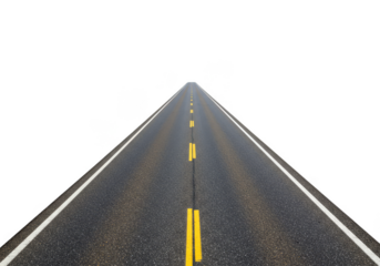 Isolated Asphalt Road with Yellow and White Lines on Transparent Background