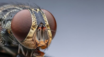 Extreme Macro Shot of a Fly’s Face - Detailed Insect Close-Up copy space
