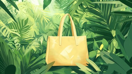 A yellow purse is sitting on a green leaf