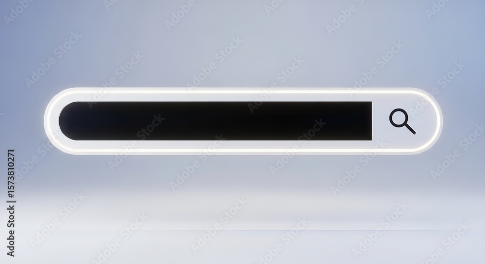 Fototapete a simple search bar with a black text area and a magnifying glass icon on a light blue background