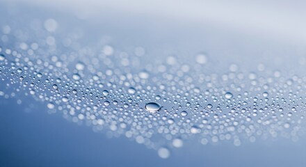 Macro Water Droplets on Surface - Abstract Blue Background