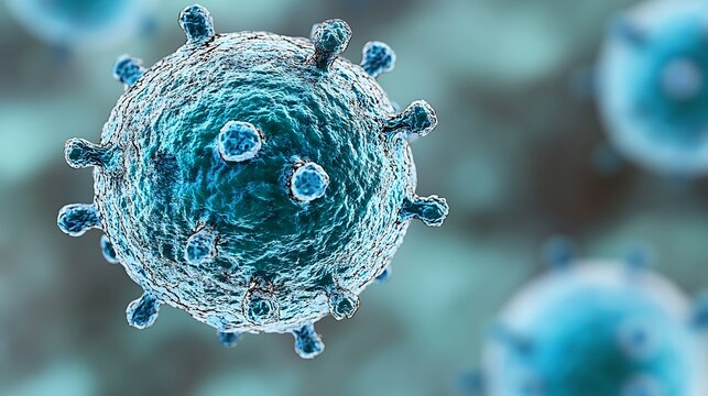 Detailed close-up view of a virus.
