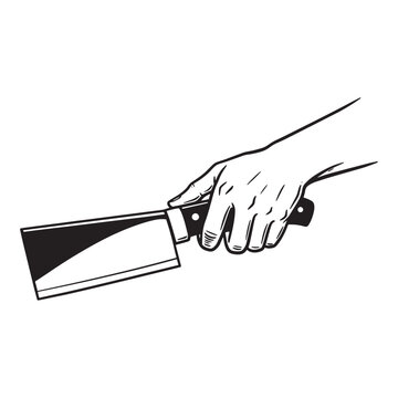 hand holding cleaver black and white clip art preview