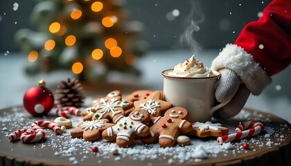 Festive gingerbread cookies, hot cocoa, and holiday cheer create a warm and inviting Christmas celebration scene.