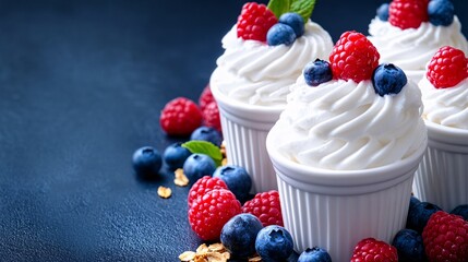Yogurt topped with blueberries and raspberries

