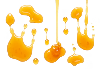 Isolated Background of Caramel Sauce Drips Liquid Syrup Sweet Honey