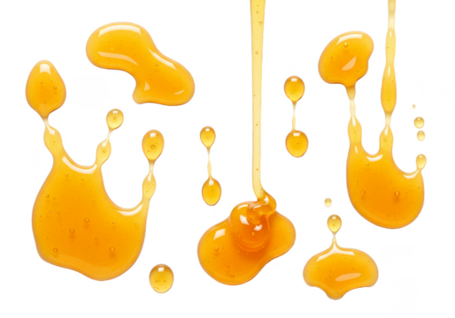Isolated Background of Caramel Sauce Drips Liquid Syrup Sweet Honey