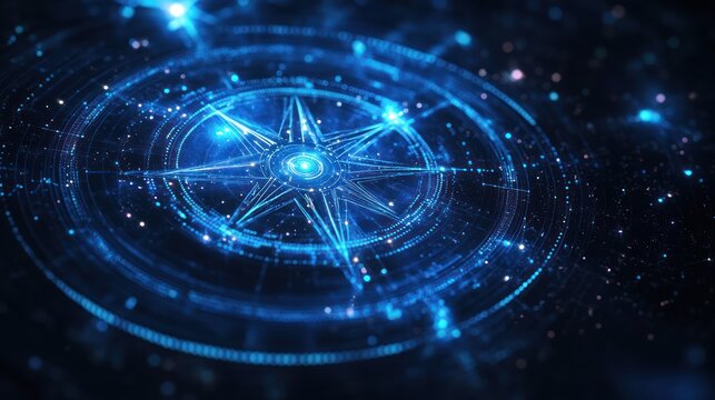 Futuristic compass glowing galaxy navigation