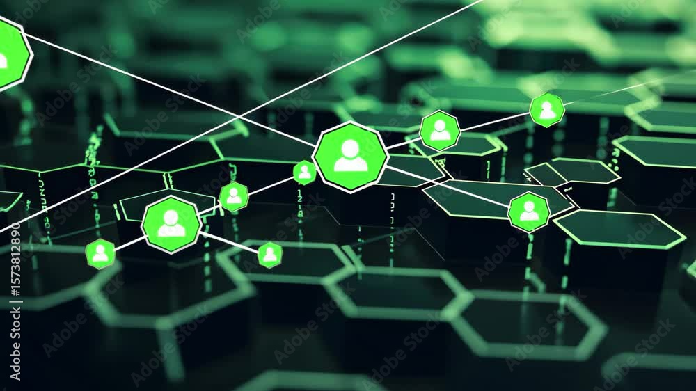 Poster Digital green matrix hex code creating a textured background with depth and detail, Digital background green matrix Hex computer code Seamless 3D render