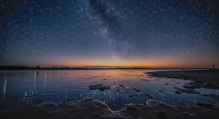 Stunning Milky Way Over a Reflective Coastal Landscape at Twilight