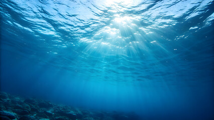 Underwater View with Sunlight Beams.
