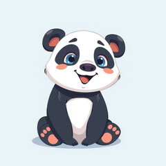 Naklejka premium Cute cartoon panda with bamboo and flower in playful vector illustration