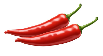 Isolated Two Red Chili Peppers Fresh and Spicy Vegetable Ingredient