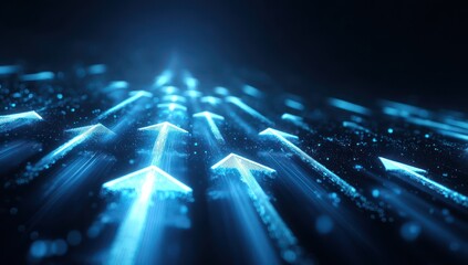 Blue arrows glowing with energy, symbolizing forward movement in tech innovation.