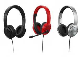 Isolated Background of Three Colorful Modern Headphones For Music Lovers