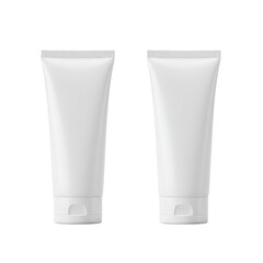 Isolated Two White Cosmetic Cream Tube Mockup for Skincare Products