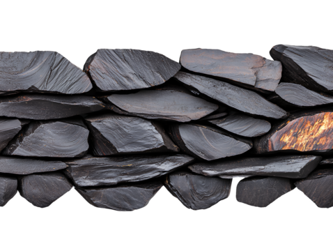 Detailed Black and Gray Stone Wall Texture on Transparent Background