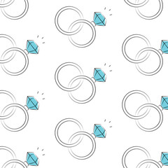 Seamless pattern of diamond rings. Wedding, love and devotion concept. Precious, jewelry, valentine's day. Vector on isolated background.