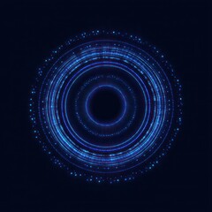 Blue illuminated circular tech design representing futuristic technology and digital patterns.