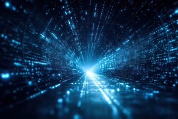 Radiant digital tunnel with glowing data paths creating a futuristic visual experience.