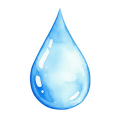 Illustration of a Blue Watercolor Water Drop on Transparent Background
