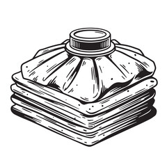 Vintage illustration of an ice pack on stacked towels for medical relief and recovery