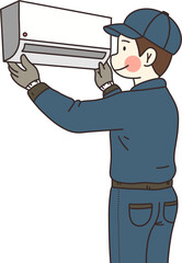 Repairman checking air conditioner