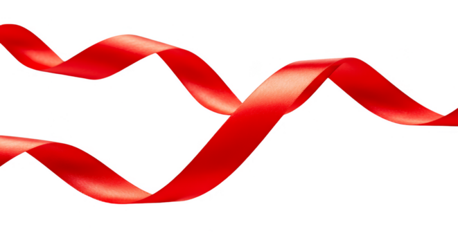 Isolated Wavy Red Ribbon on Transparent Background with Silk Curve