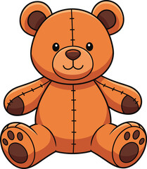 Cute orange teddy bear vector, cartoon stuffed toy illustration, soft plush doll character, adorable stitched animal toy for children