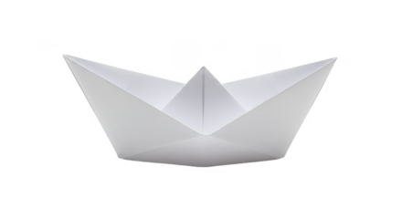 Isolated White Paper Boat Origami Craft Toy with Transparent Background