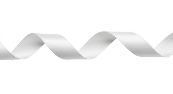 Isolated White Ribbon Curve Silk Swirl Decorative Design Element