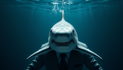 Shark in a Suit Underwater Business Predator with Sharp Teeth and Style