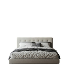 Isolated Bed Interior With White Sheets And Grey Blanket PNG