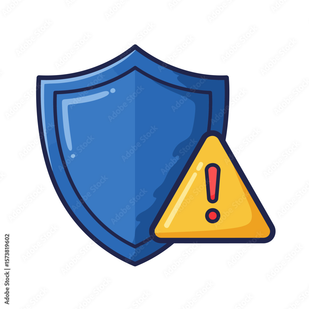Poster a blue shield icon with a yellow warning triangle featuring a red exclamation point.
