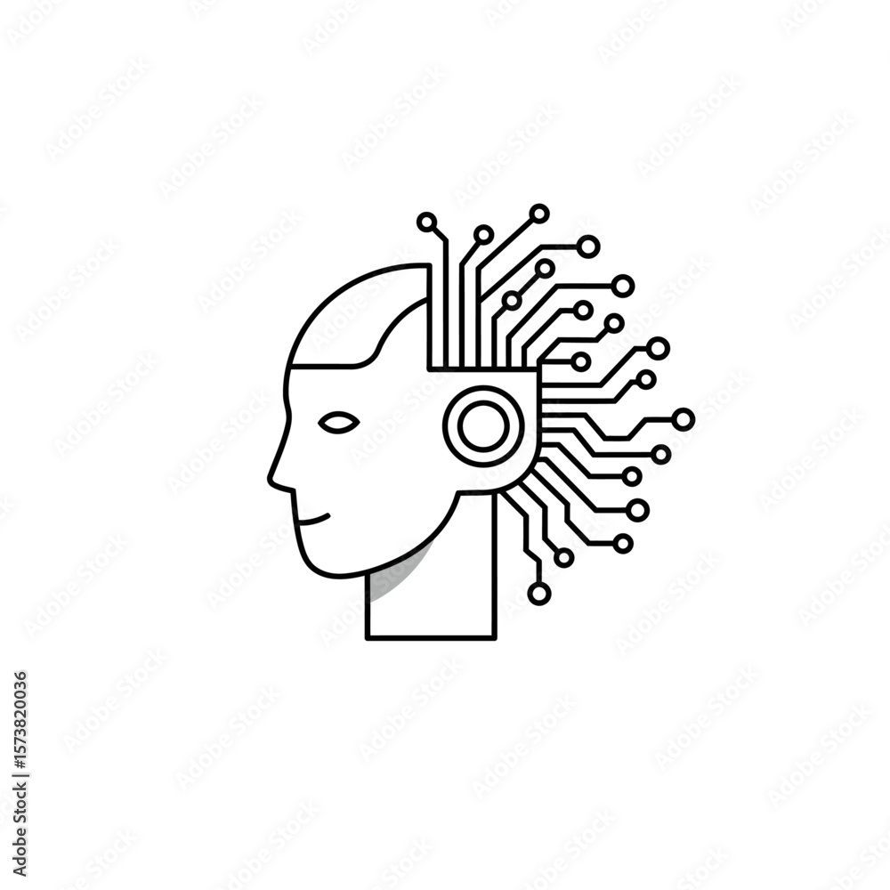 Poster a stylized head outline with a circuit board design representing artificial intelligence and technol