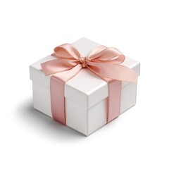 Obraz premium Elegant white gift box with soft pink ribbon on a clean background