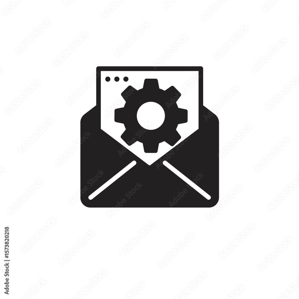 Aufkleber open envelope icon with gear and document, representing email settings or configuration.