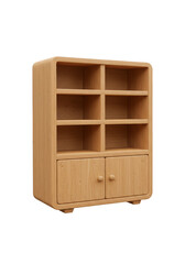 Isolated Wooden Cabinet Furniture With Storage Shelves In Transparent Background