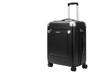 Isolated Black Roller Suitcase With Wheels For Travel And Vacations
