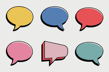 Cartoon Speech Bubbles in Yellow, Blue, Red, Pink, and Teal on Light Background
